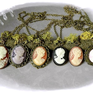 Cameo Necklace - Peach - Violet Purple - Black - Downton Abbey Jewelry