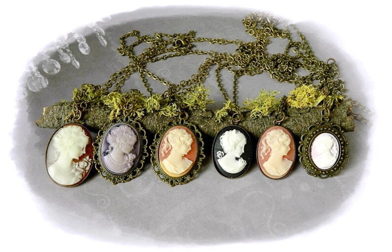 Cameo Necklace Peach Violet Purple Black Downton Abbey Jewelry image 8