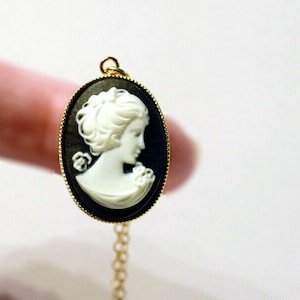 Cameo Necklace Gold - Edwardian Victorian Jewelry - Black Cameo Pendant - Gold Chain - Gifts for Her, Sister, Daughter, Cameo Jewelry