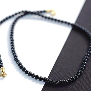 Black Onyx Gemstone Necklace Set with Tiny Earrings, Gold Chain Stone Wrap Bracelet
