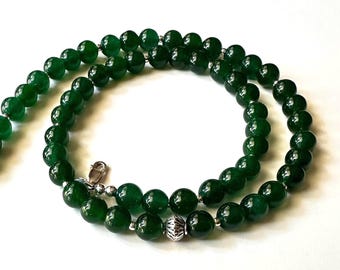 Green Emerald Jade Necklace - Sterling Silver - Beaded Gemstone Jewelry, Gifts for Her