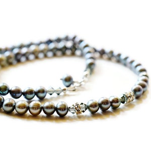 Grey Freshwater Pearl Choker, Grey Pearl Necklace, Sterling Silver Anniversary Gift image 3