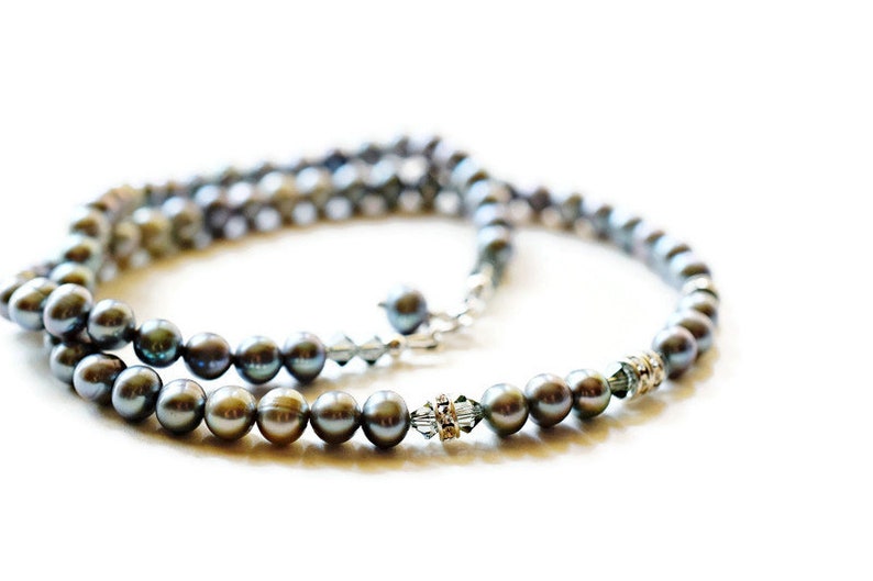 Grey Freshwater Pearl Choker, Grey Pearl Necklace, Sterling Silver Anniversary Gift image 3