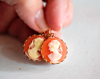 Carnelian Gold Cameo Earrings - Jane Austin - Cameo Jewelry