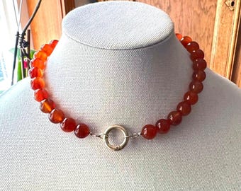 Beaded Gemstone Carnelian Necklace Matte Gold Ring
