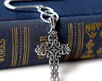 Silver Cross Bookmark, Celtic Style Cross Bookmark, Shepherds Hook, Birthday Gift