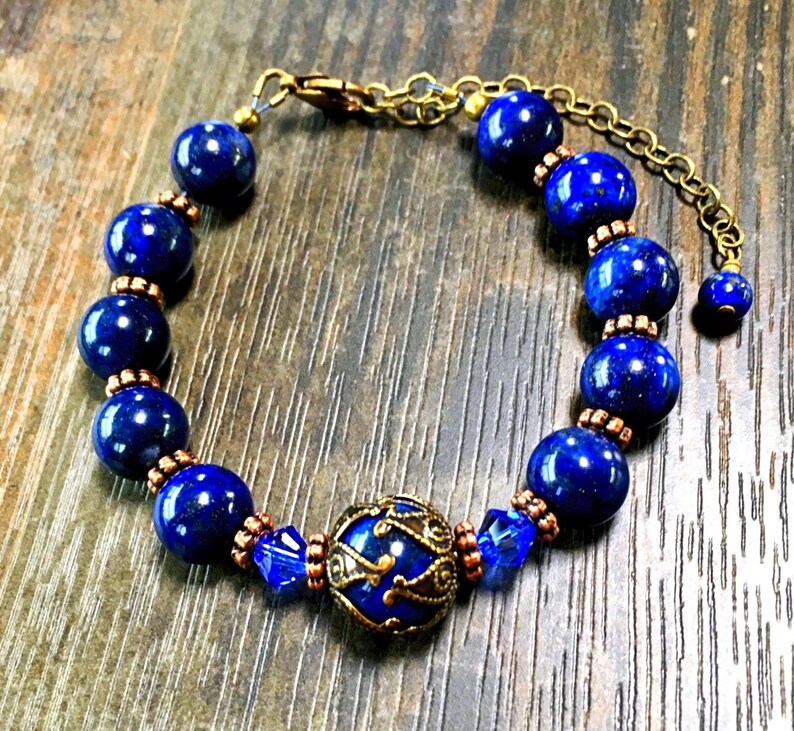 optional beaded lapis bracelet with chain extender