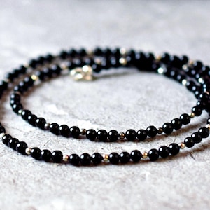 Black Onyx Necklace Sterling Silver Small Bead Gemstone Black Necklace Black Stone Necklace Personalized Jewelry Birthday Gift for Her