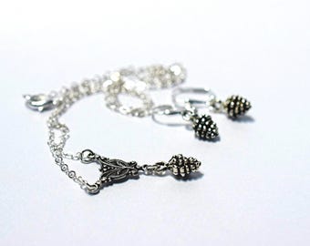 Bohemian Pinecone Necklace & Earrings Set, Handmade Silver Charm Jewelry