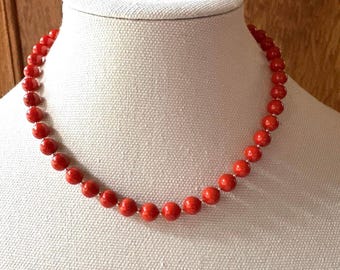 Genuine Coral Necklace Sterling Silver Statement Beaded Orange Red Stone Personalized Jewelry Gift