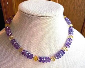 Handmade 14k Gold Filled Amethyst and Citrine Necklace, Luxury AAA Grade Statement