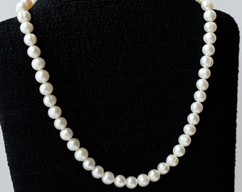 White Freshwater Pearl Necklace, Beaded Pearl Choker, Silver Toggle Clasp, Unique Handmade Gifts For Her