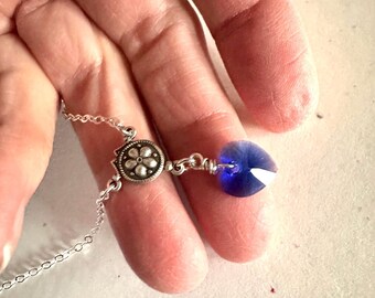 Custom Color Heart Necklace, Swarovski Crystal Pendant, Gold Plated Chain, Personalized Gift
