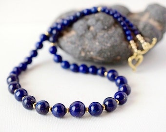 Lapis Lazuli Necklace Graduated Beaded Stone in Gold or Silver, Lapis Blue Gemstone Lapis Jewelry, Valentines Gift Mothers Day Gift