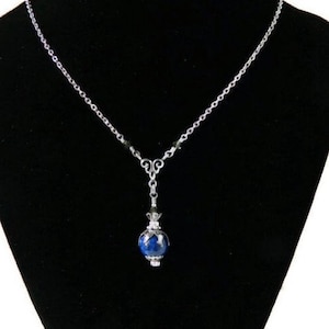 Victorian Lapis Necklace - Black Diamond & Dark Blue Lapis Lazuli Pendant Birthday Gift for Her