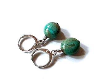 Kingman Turquoise Earrings Natural Stone Green Dangles Silver Huggie Hoop Drops