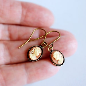 Mini Gold Cameo Earrings in Ivory & Carnelian Cameo Drop Earrings, Gifts for Her Victorian Jane Austin Style image 7