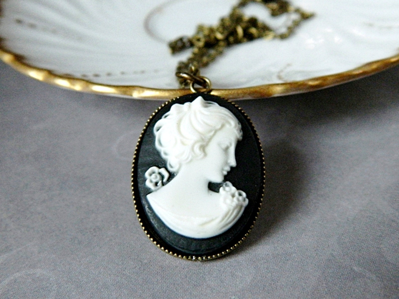 Black Lady Cameo Necklace Victorian Woman Cameo Necklace | Etsy