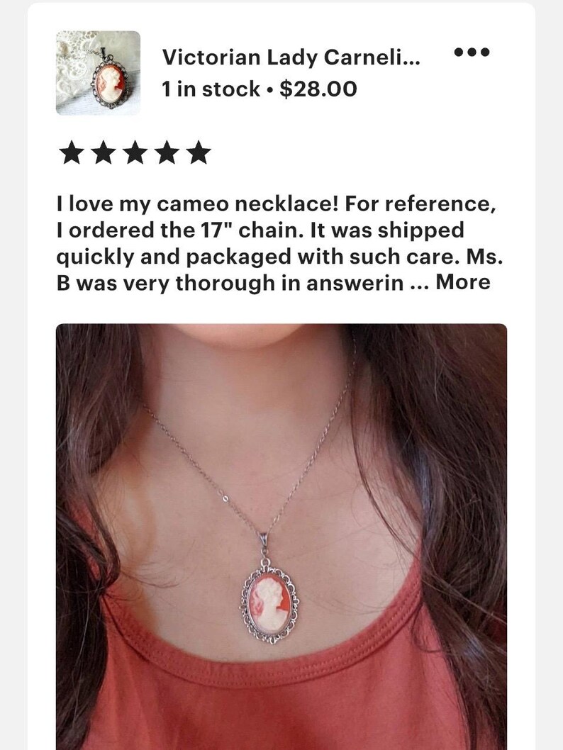Victorian Lady Carnelian Cameo Necklace: Antique Silver Pendant image 5