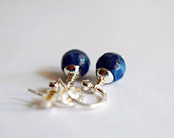 Handmade Sterling Silver Sodalite Stud Earrings, Dainty Blue Jewelry