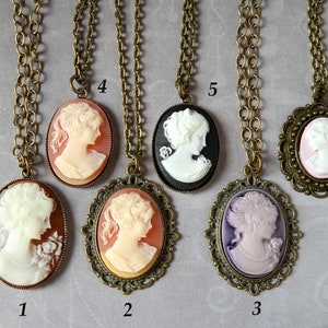 Cameo Necklace Peach Violet Purple Black Downton Abbey Jewelry image 2