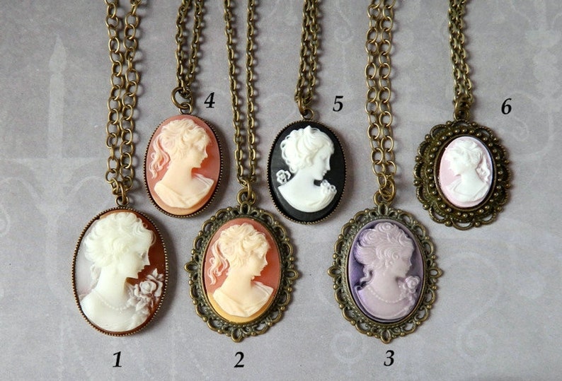 Cameo Necklace Peach Violet Purple Black Downton Abbey Jewelry image 2