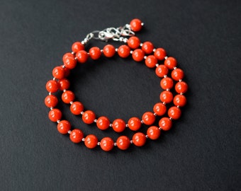 Natural Red Coral Necklace - Sterling Silver - Bold Statement Coral Red Necklace - Coral Jewelry - Mothers Day Gifts for Her