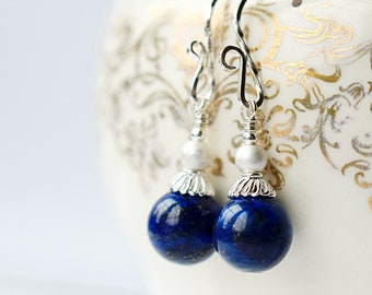 Vivid Lapis Lazuli Earrings in Sterling Silver - Blue Gemstone Jewelry - Birthday Gift