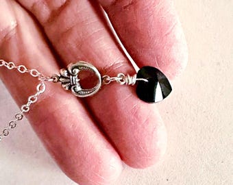Black Heart Necklace, Swarovski Crystal Pendant Silver or Gold Chain Personalized Gift for Her