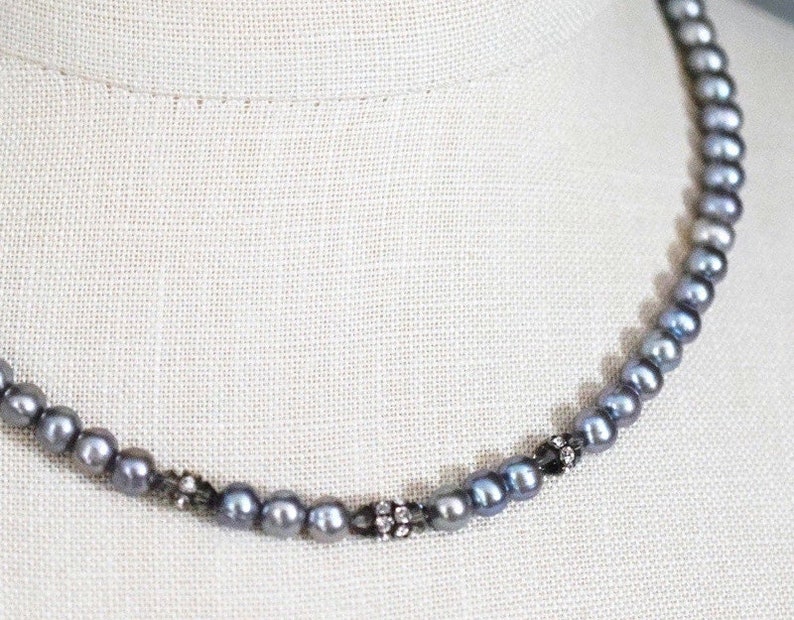 Grey Freshwater Pearl Choker, Grey Pearl Necklace, Sterling Silver Anniversary Gift image 8