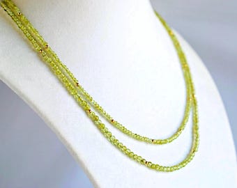 Dainty Peridot Necklace, 14K Gold Filled Beaded Choker, August Birthstone Gift AAA Natural Stones