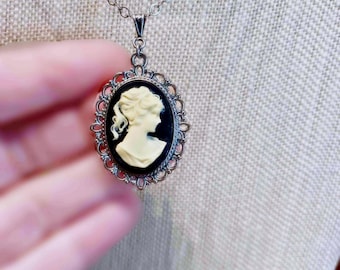 Handmade Cameo Necklace: Antique Silver Portrait Pendant