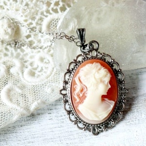 Cameo Necklace Peach Violet Purple Black Downton Abbey Jewelry 2 Carnelian AntSilvr