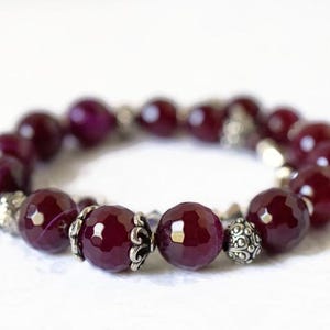 Ruby Agate Necklace & Crystal Beads, Berry Red Stone Necklace, Sterling Silver, Beaded Gemstone Jewelry Gift for Her