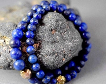 Lapis Stone Stretch Bracelet, Lapis Lazuli Bracelet, Lapis Navy Blue Bracelet, Bohemian Lapis Jewelry