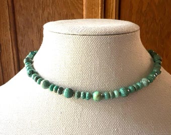 Moss Opal Necklace & Chrysoprase Sterling Silver Beaded Gemstone Choker