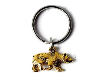 Tiny Bear Keychain, Gold Bear Charm Keychain, Personalized Gifts, Grizzly Bear Key Ring, Birthday Gift