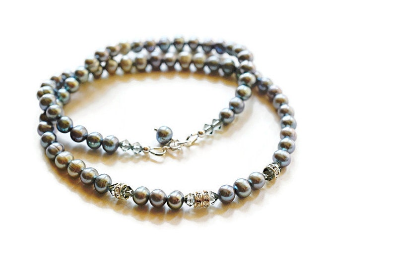 Grey Freshwater Pearl Choker, Grey Pearl Necklace, Sterling Silver Anniversary Gift image 7