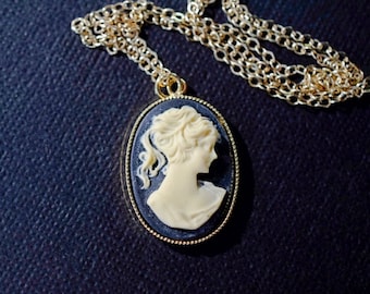 Jane Austin Cameo Necklace, Gold Cameo Pendant, Hypoallergenic Gold Chain, Classic Ponytail Lady Cameo Jewelry, Personalized Gifts for Her