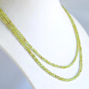 Dainty Peridot Necklace, 14K Gold Filled Beaded Choker, August Birthstone Gift