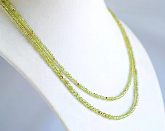 Dainty Peridot Necklace, 14K Gold Filled Beaded Choker, August Birthstone Gift