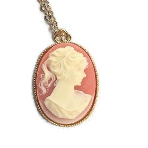 Carnelian Woman Cameo Pendant Necklace Antique Gold Brass Chain Birthday Gifts For Her BrightGold BrightChn