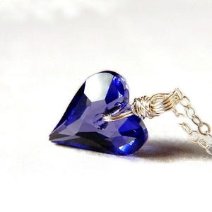 Blue Purple Tanzanite Heart Necklace Crystal Heart Pendant Sterling Silver Wire Wrapped Personalized Gift Birthday Mother’s Day Gift for Her