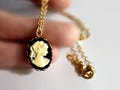 Dainty Lady Cameo Necklace Vintage Woman Black Cameo Victorian Girl Cameo Pendant Personalized Jewelry Christmas Gift