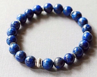 Lapis Gemstone Bracelet - Lapis Lazuli Bracelet- Deep Dark Blue Stone Stretch Bracelet - Beaded Bracelet Personalized Jewelry Gifts