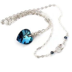 Teal Prism Crystal Heart Necklace Sterling Silver Wrapped Bermuda Blue Heart Pendant image 6