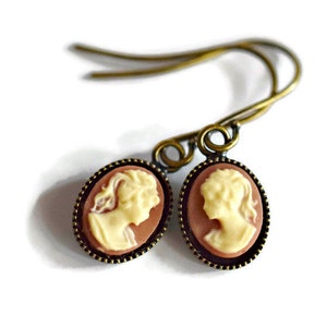 Mini Gold Cameo Earrings in Ivory & Carnelian Cameo Drop Earrings, Gifts for Her Victorian Jane Austin Style image 3