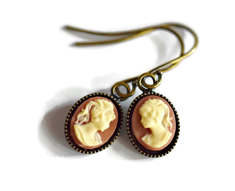 Mini Gold Cameo Earrings in Ivory & Carnelian Cameo Drop Earrings, Gifts for Her Victorian Jane Austin Style image 3