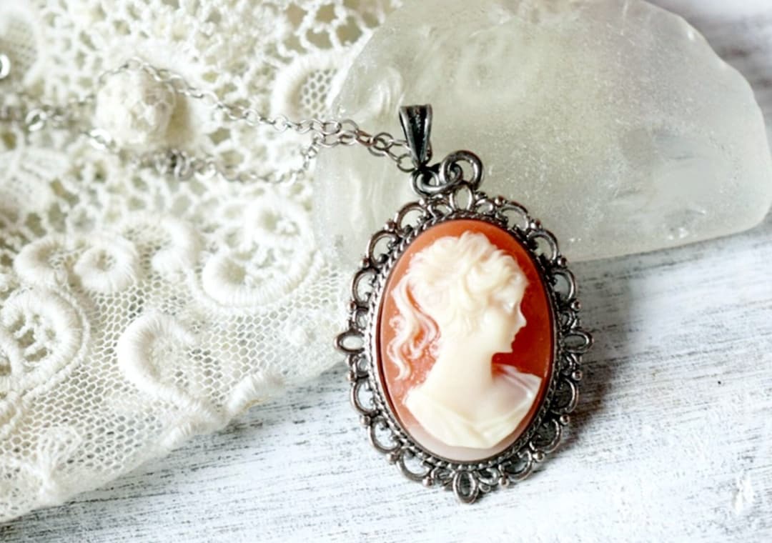 Victorian Lady Carnelian Cameo Necklace: Antique Silver Pendant - Etsy