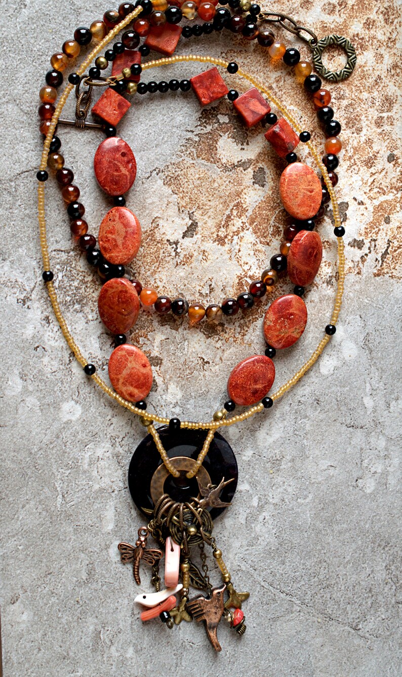 Bohemian Coral Necklace, Big Impact Statement Necklace, Coral Gemstone Necklace, Beaded Necklace for Women, Chunky Collar Necklace image 3